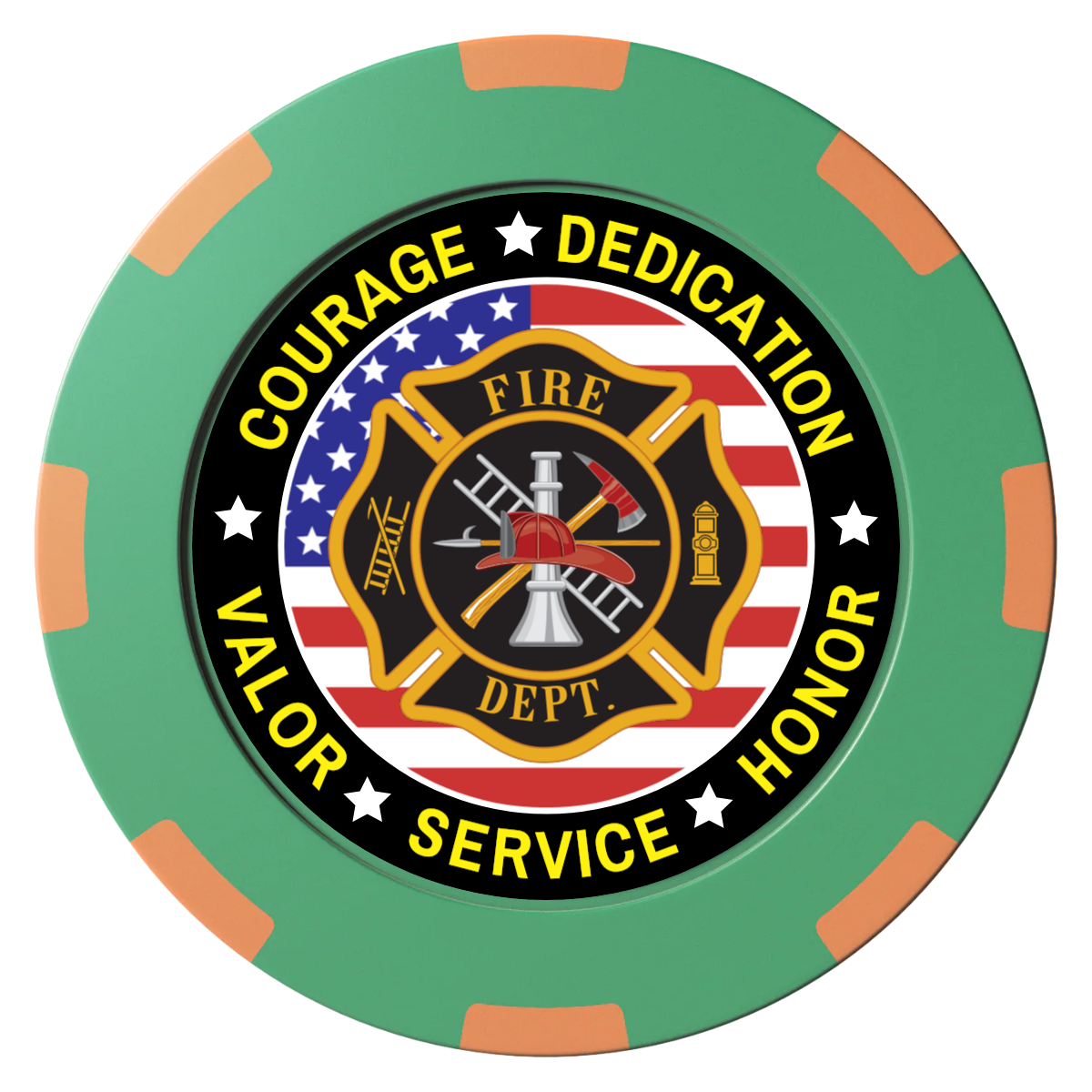 Firefighter Maltese Cross Clay Poker Chips - Green / 8 Spot (2 Tone) / 40mm - Back
