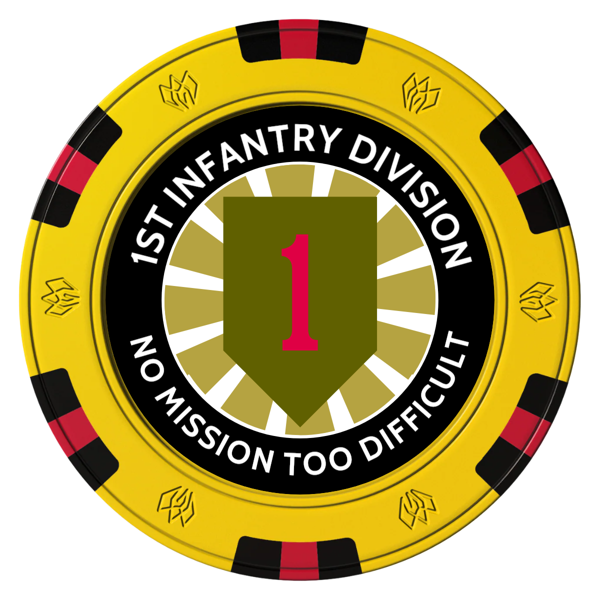 1st Infantry Division Clay Poker Chips - Yellow / 6 Spot Gem / 40mm - Front