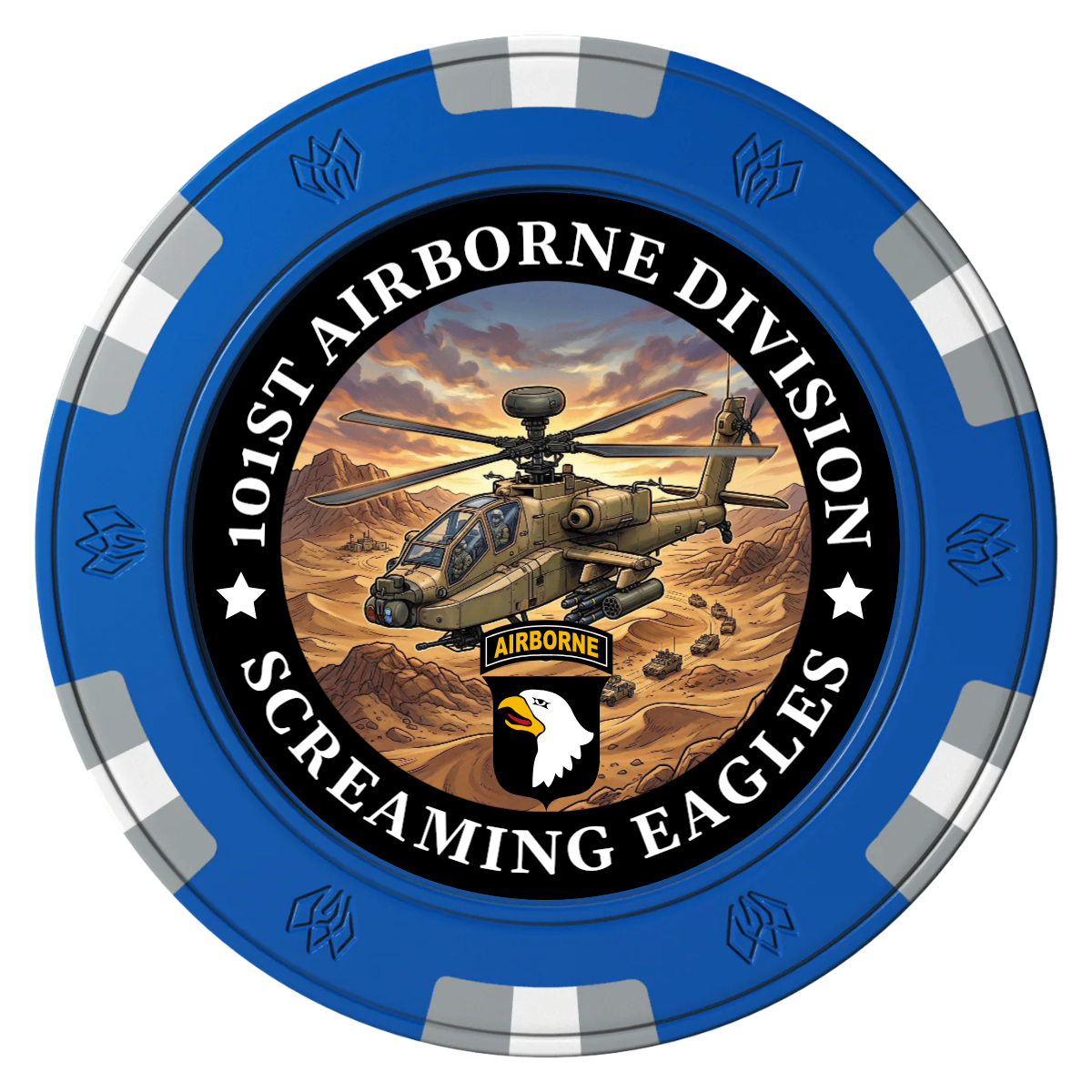 Army Airborne Clay Poker Chips - Blue / 6 Spot Gem / 43mm - Front