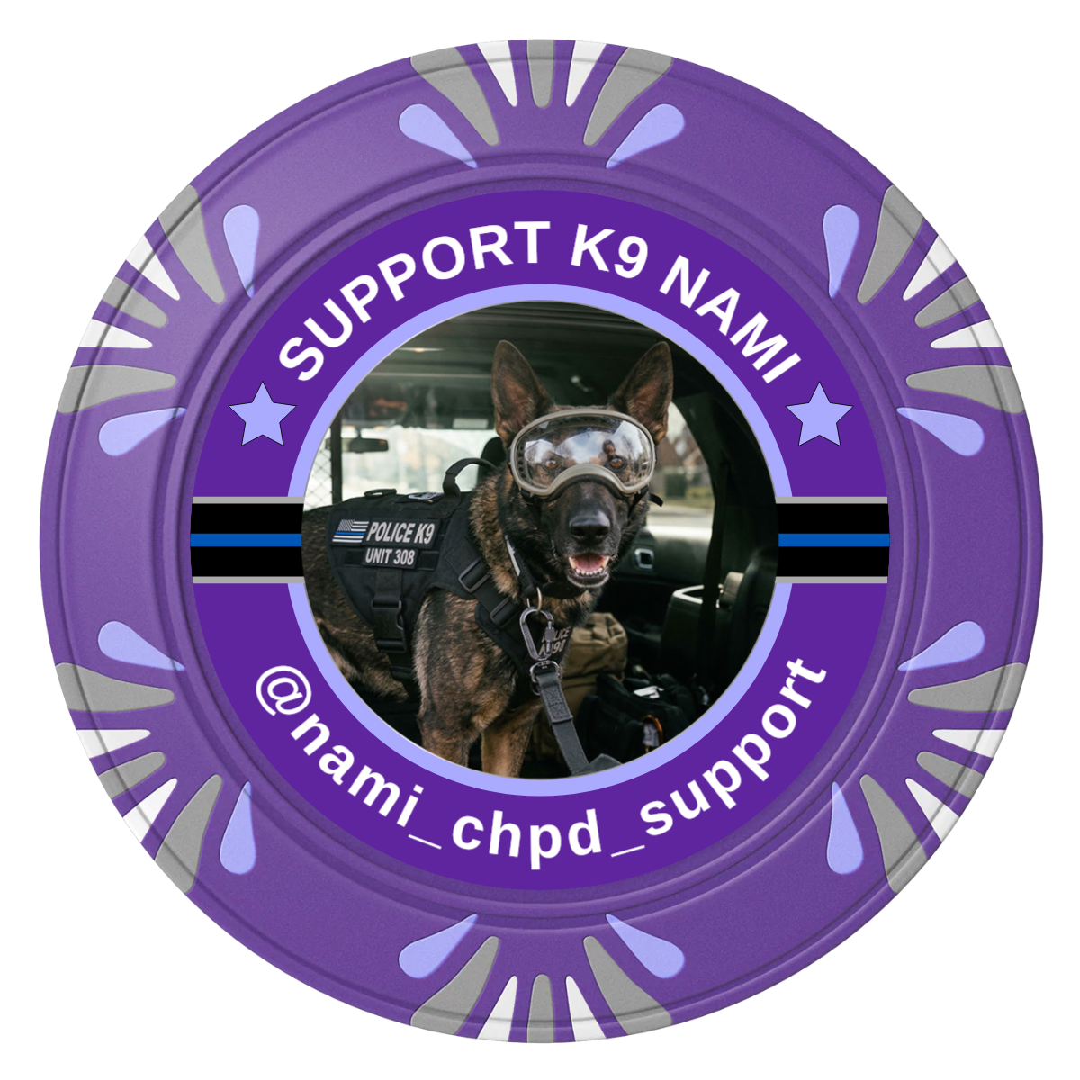 Police Department K9 #02 Clay Poker Chips - Purple / Macau / 40mm - Front
