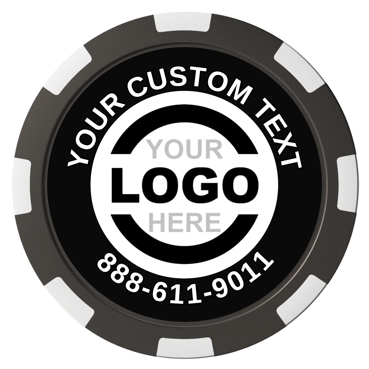 Branded Logo Composite Poker Chips - Black / 8 Spot - Front