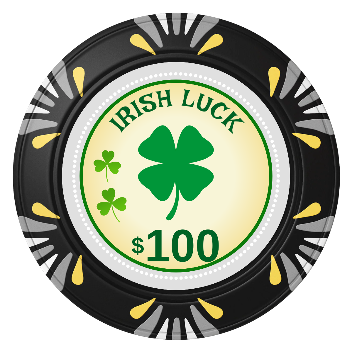 Irish Luck Clay Poker Chips - Black / Macau / 40mm - Front