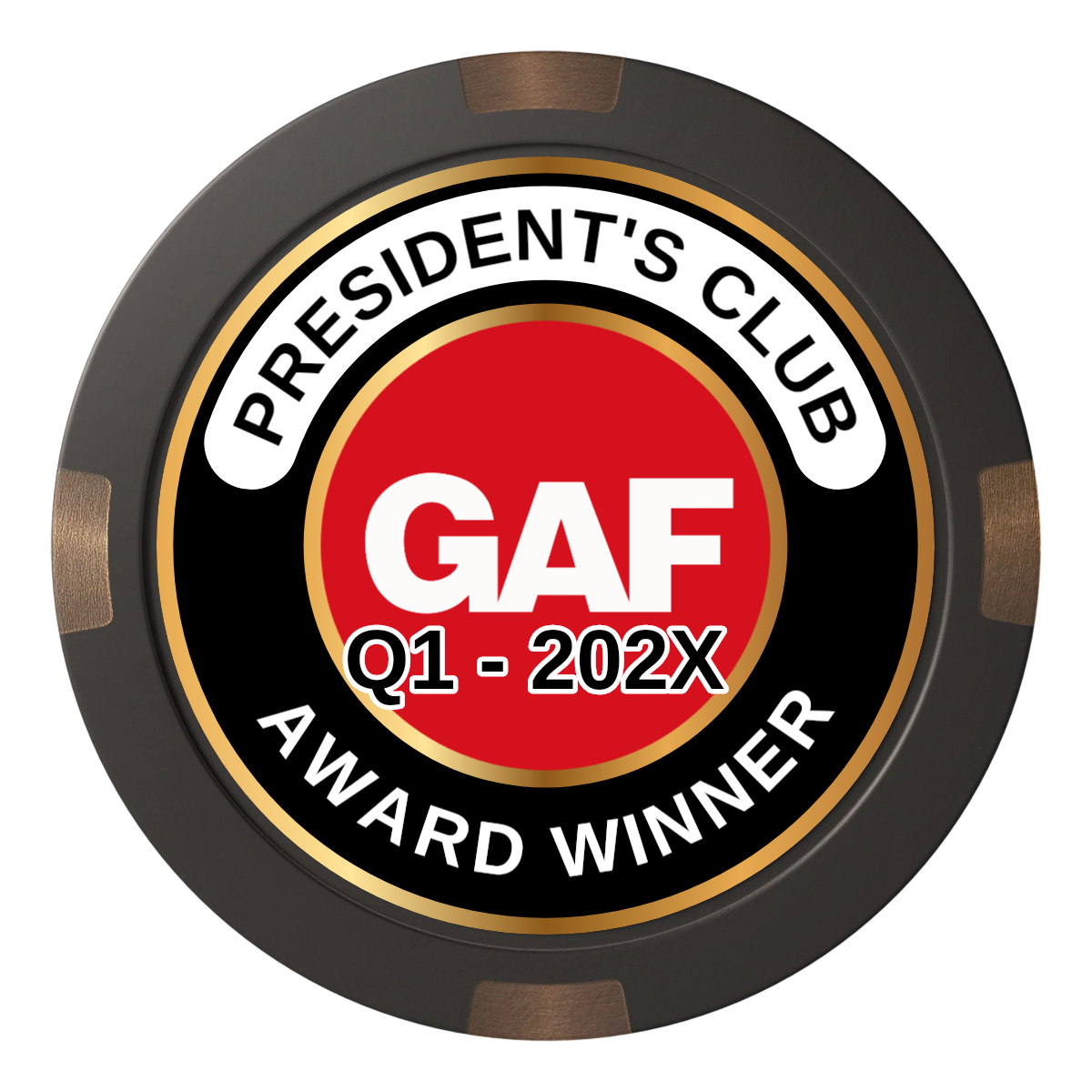 President's Club Composite & Metal Hybrid Poker Chips - Black - Front