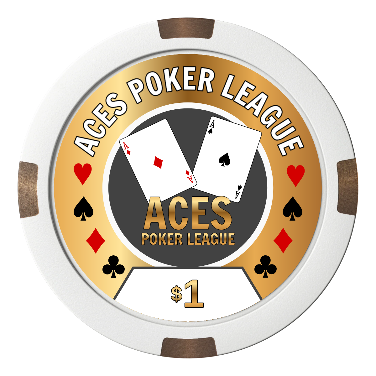 Aces Poker League Composite & Metal Hybrid Poker Chips - White - Front