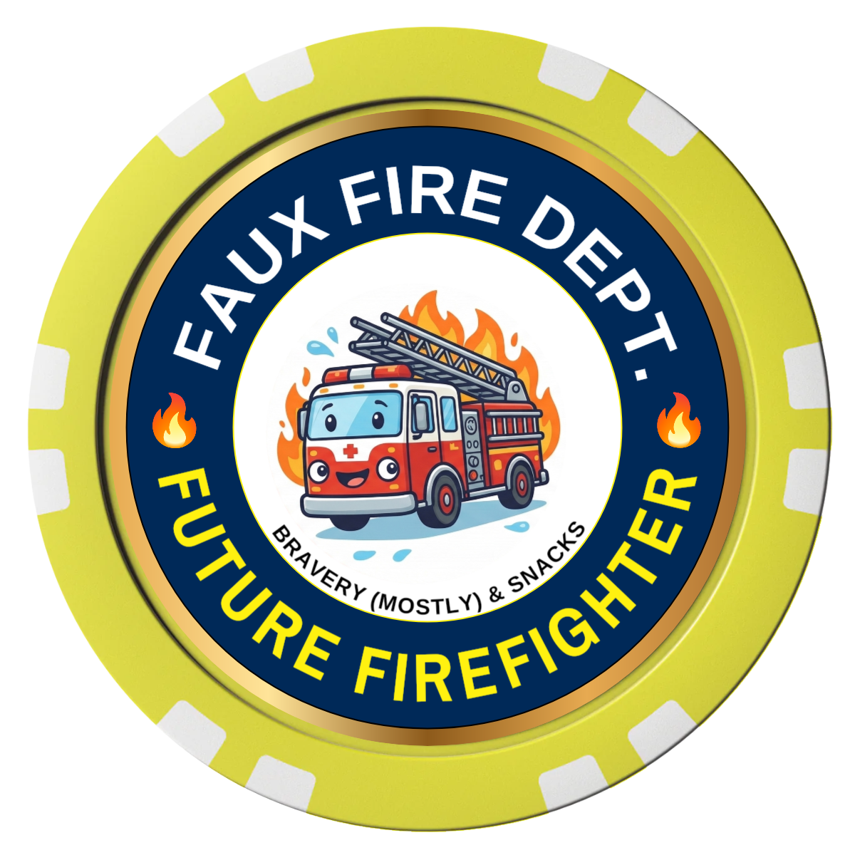 Future Firefighter Composite Poker Chips - Yellow / Double Stripe - Front