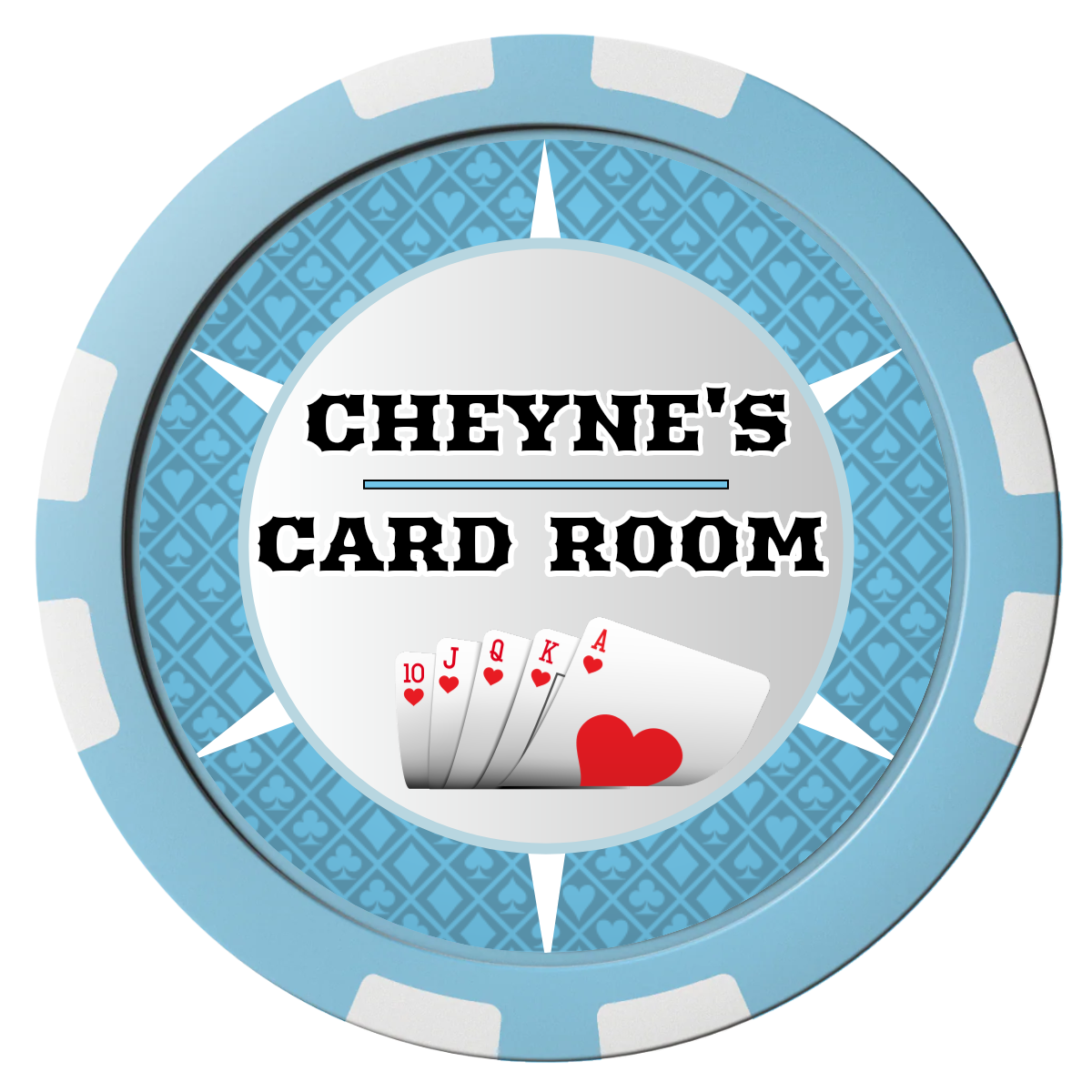 Cheyne's Card Room Composite Poker Chips - Light Blue / 8 Stripe - Front