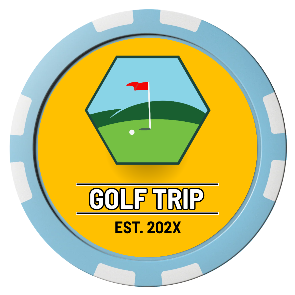 Golf Trip #001 Composite Poker Chips - Light Blue / 8 Stripe - Front