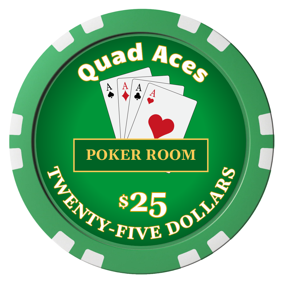 Quad Aces Composite Poker Chips - Green / Double Stripe - Front