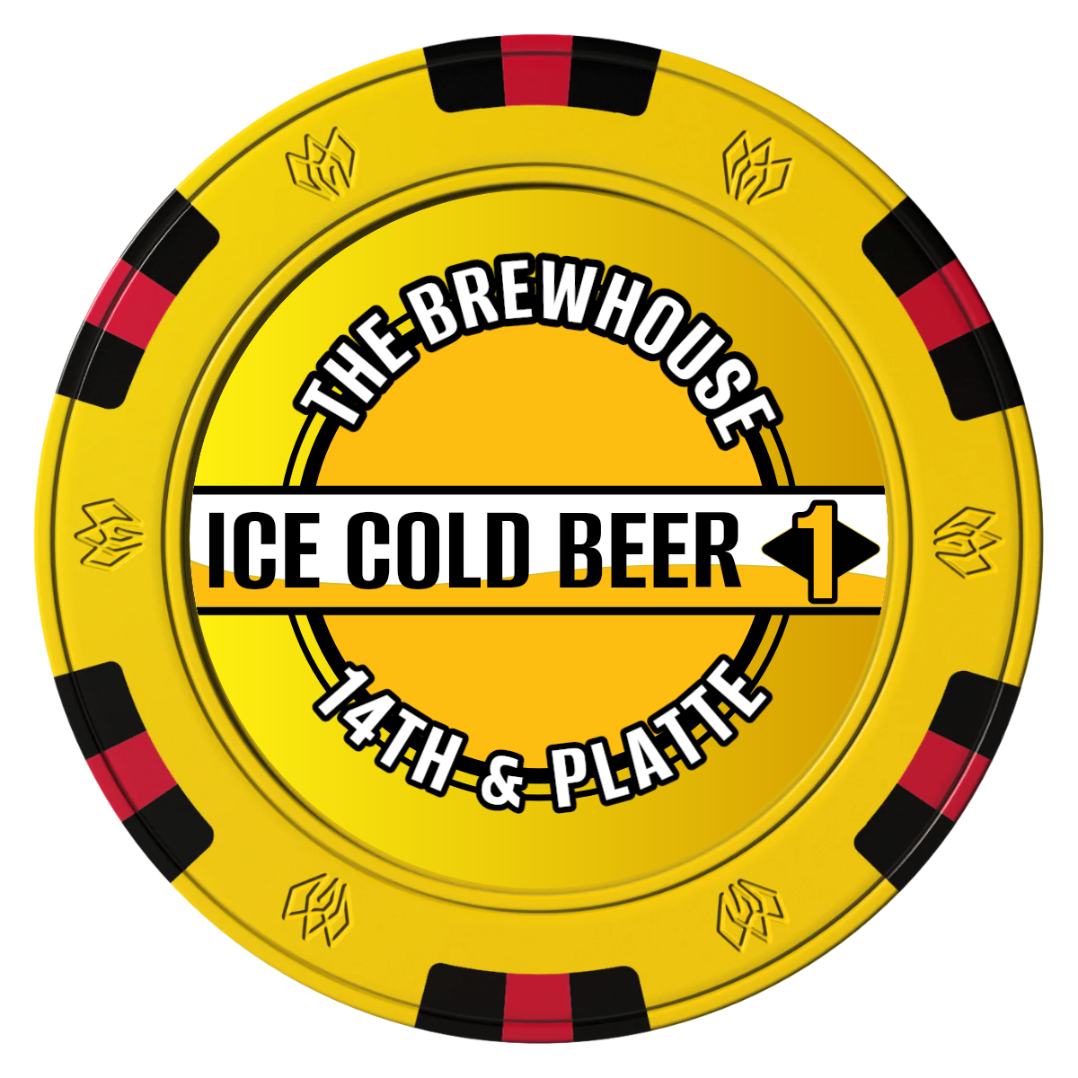 Ice Cold Beer Drink Token Clay Poker Chips - Yellow / 6 Spot Gem / 43mm - Front