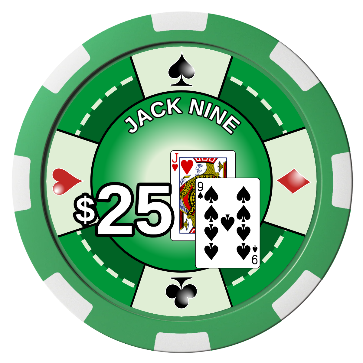 Jack Nine Card Room Magnetic Composite Poker Chips - Green / 8 Spot - Back