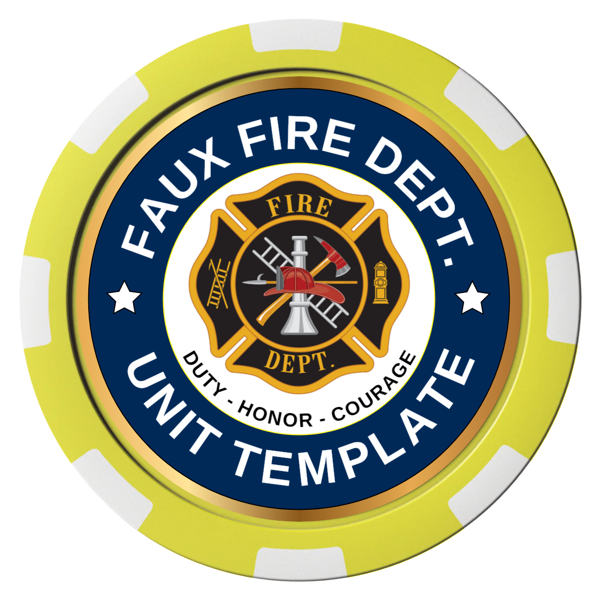 Faux Fire Dept. #01 Composite Poker Chips - Yellow / 8 Spot - Front