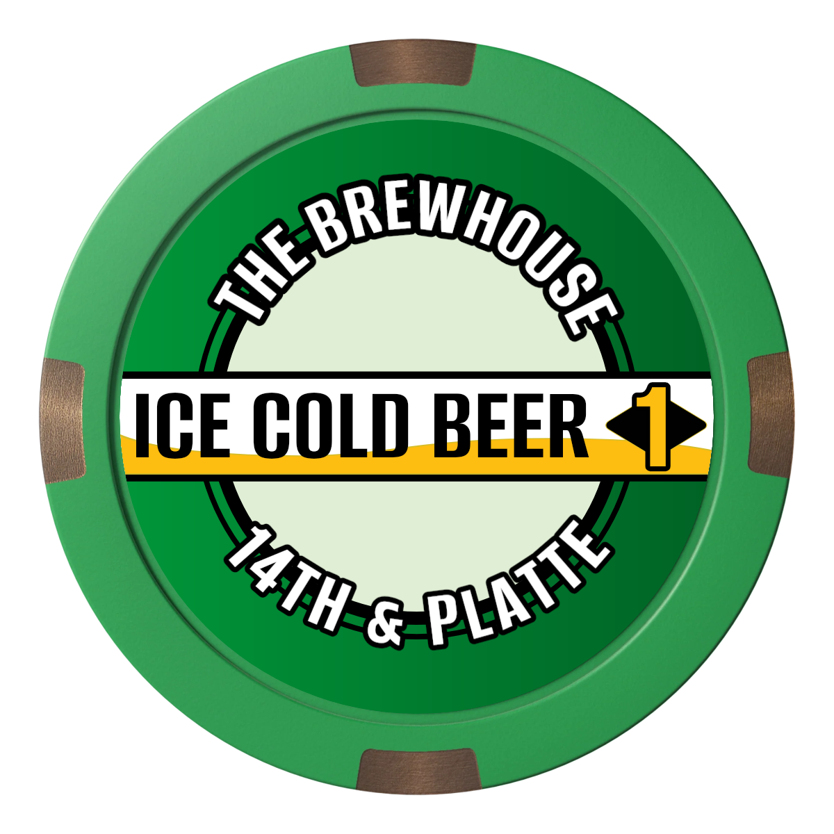 Ice Cold Beer Drink Token Composite & Metal Hybrid Poker Chips - Green - Front