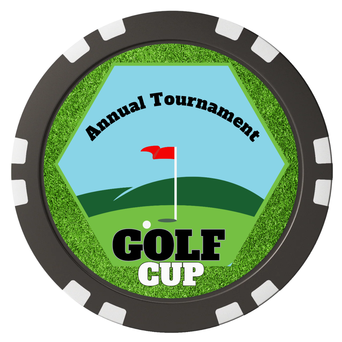 Golf Cup Composite Poker Chips - Black / Double Stripe - Front