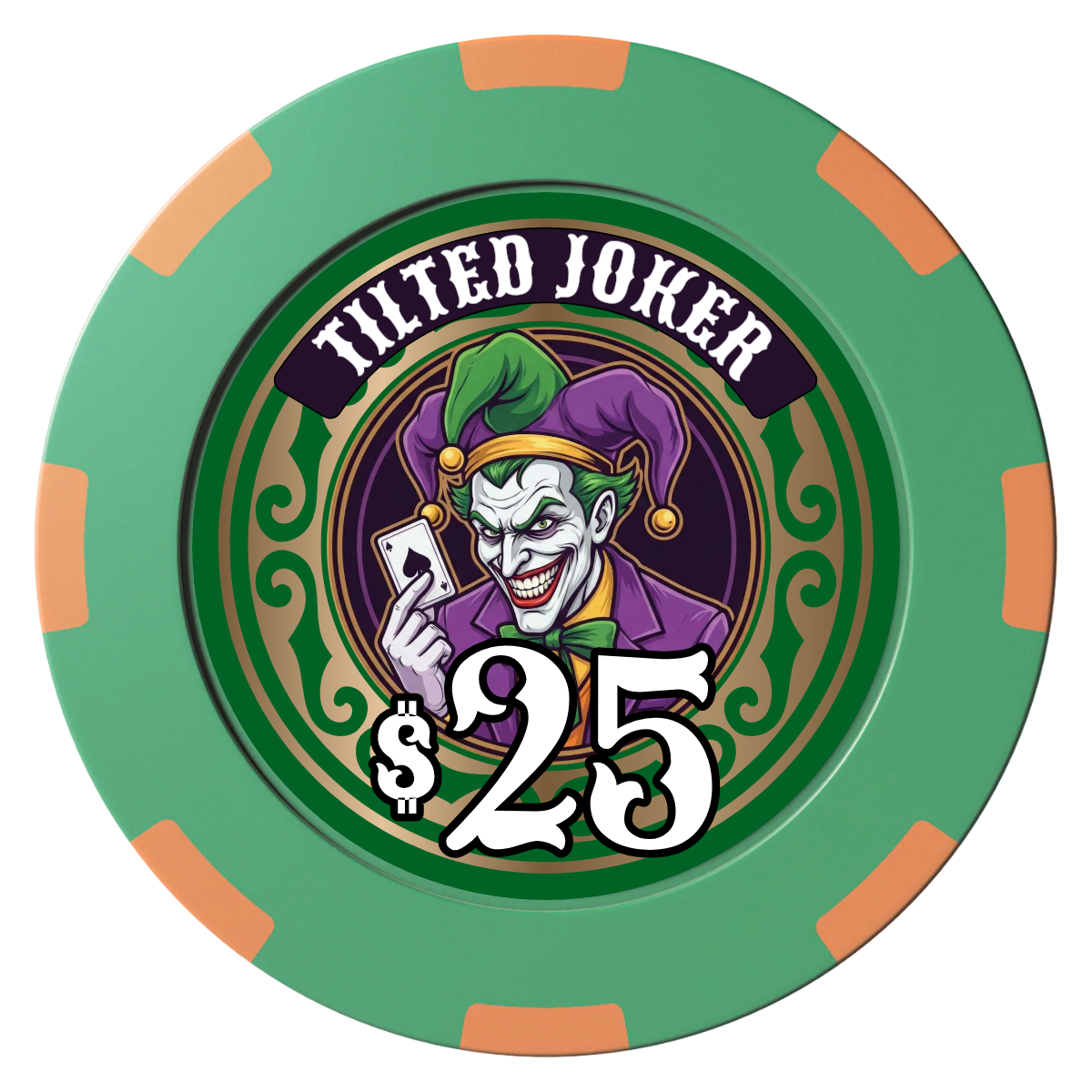 Tilted Joker Clay Poker Chips - Green / 8 Spot (2 Tone) / 40mm - Back