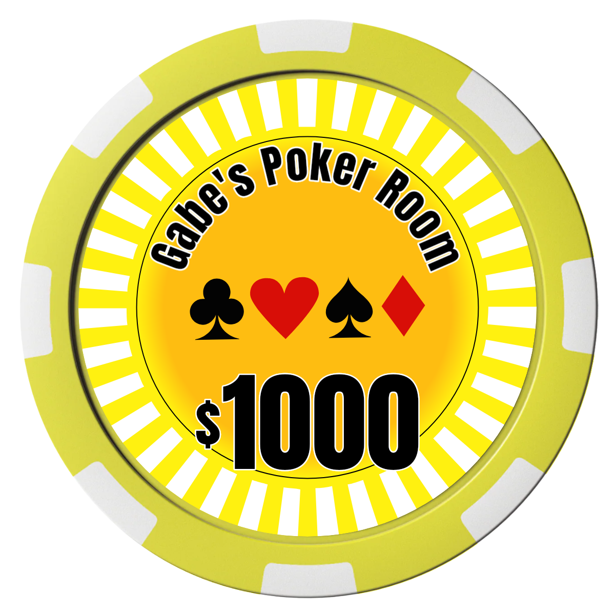 Gabe's Poker Room Composite Poker Chips - Yellow / 8 Stripe - Front