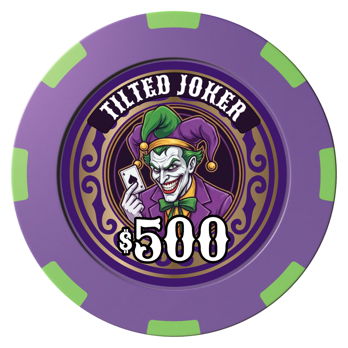 Tilted Joker Clay Poker Chips - Purple / 8 Spot (2 Tone) / 40mm - Front