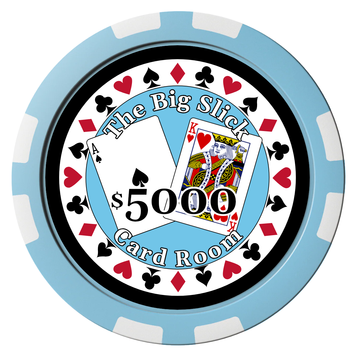 AK Big Slick Composite Poker Chips - Light Blue / 8 Stripe - Front