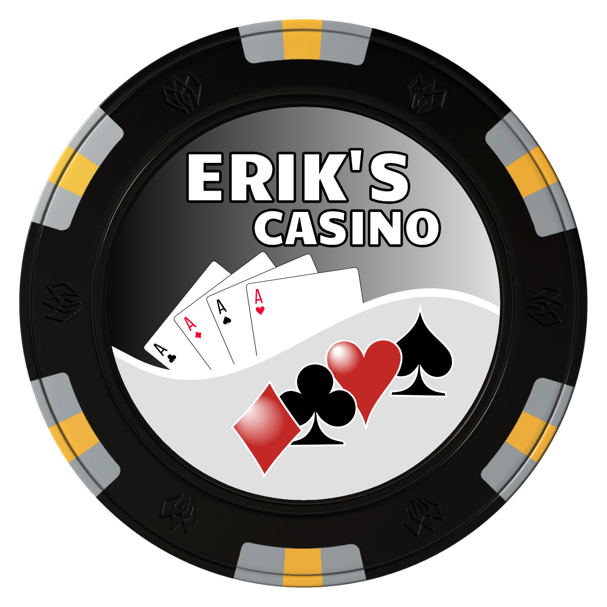 Erik's Casino Clay Poker Chips - Black / 6 Spot Gem / 40mm - Front