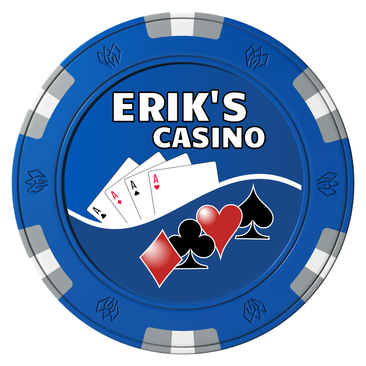 Erik's Casino Clay Poker Chips - Blue / 6 Spot Gem / 40mm - Front