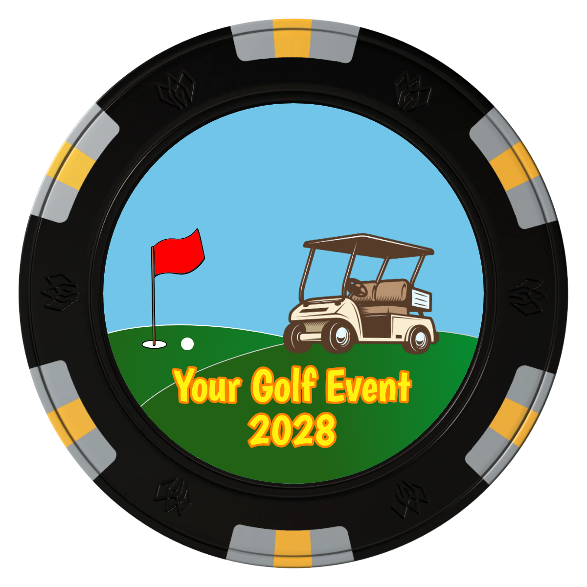 Going Golfing Today Clay Poker Chips - Black / 6 Spot Gem / 40mm - Front