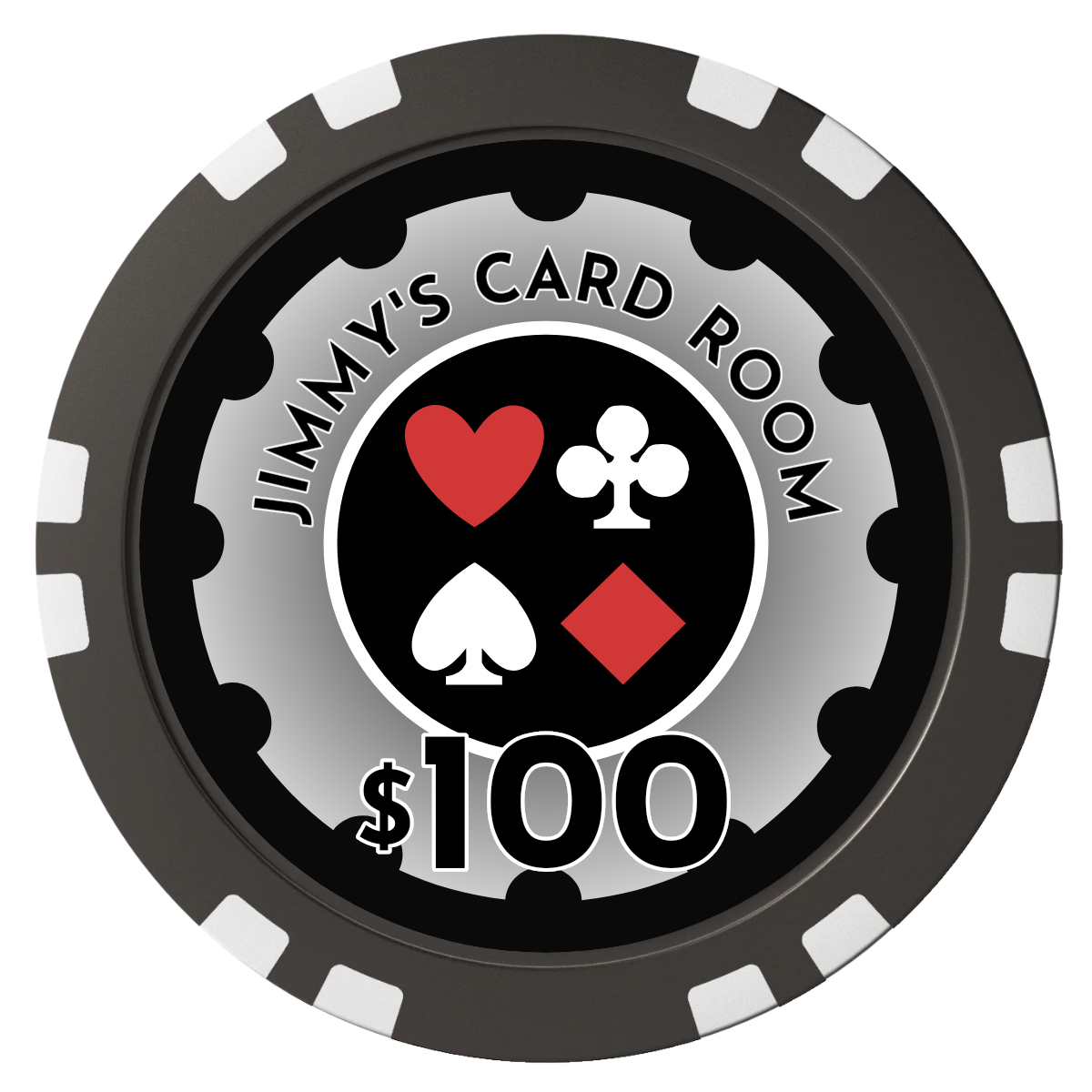 Your Four Suits Composite Poker Chips - Black / Double Stripe - Front