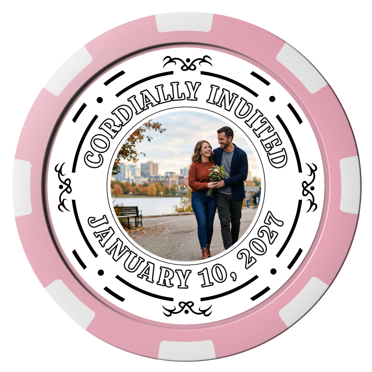 Save the Date Element Composite Poker Chips - Pink / 8 Spot - Front