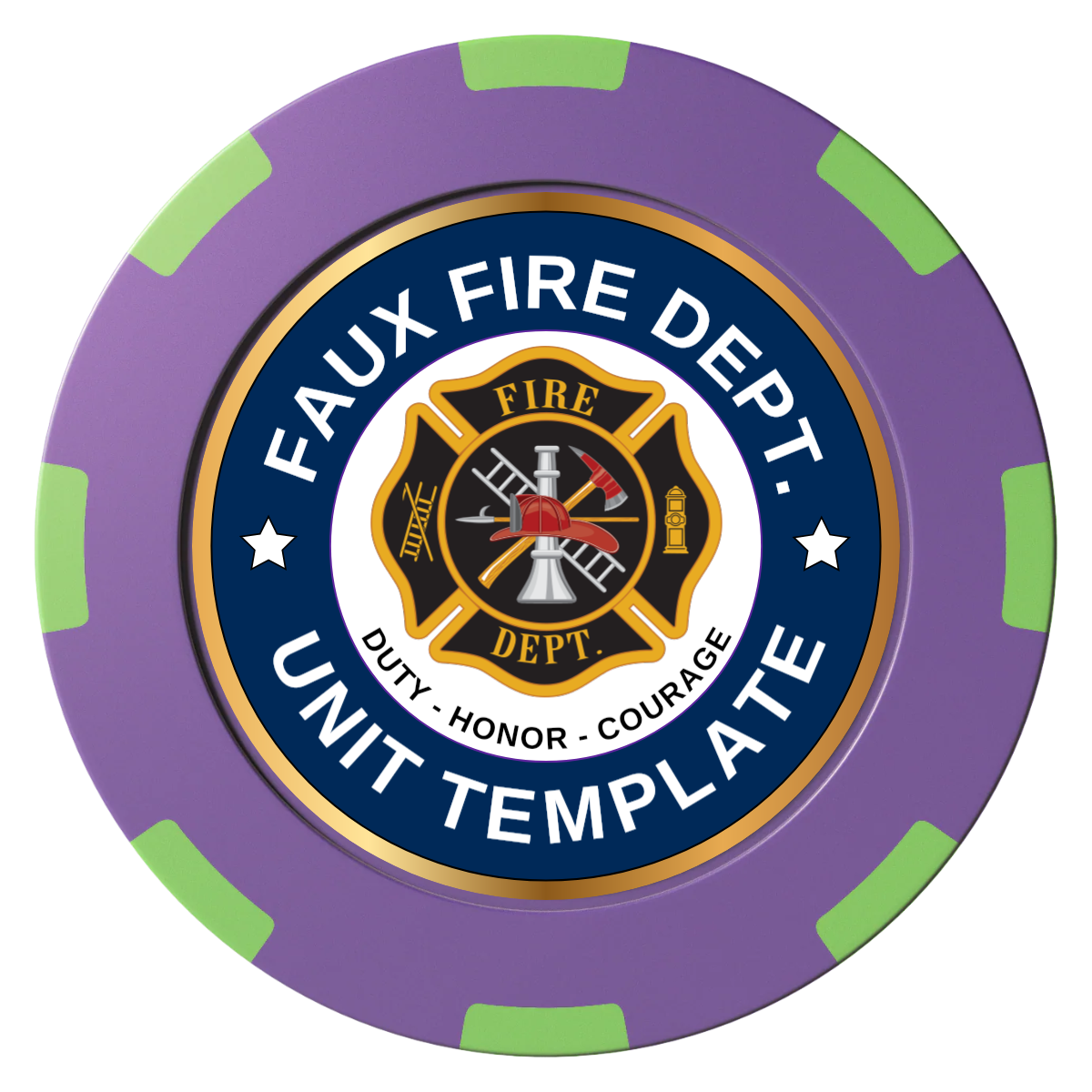 Faux Fire Dept. #01 Clay Poker Chips - Purple / 8 Spot (2 Tone) / 40mm - Front