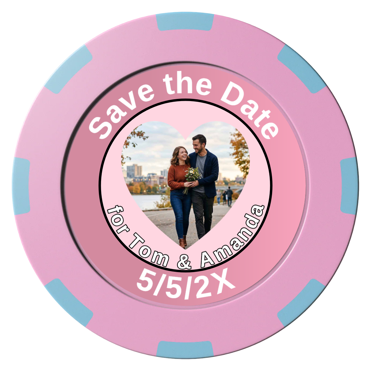 Save the Date #01 Clay Poker Chips - Pink / 8 Spot (2 Tone) / 40mm - Front