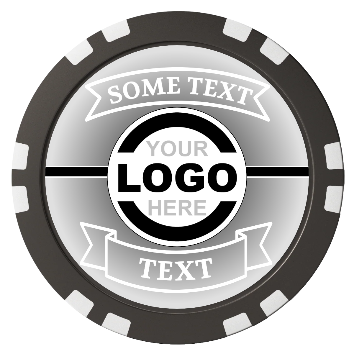 Double Banner Composite Poker Chips - Black / Double Stripe - Front