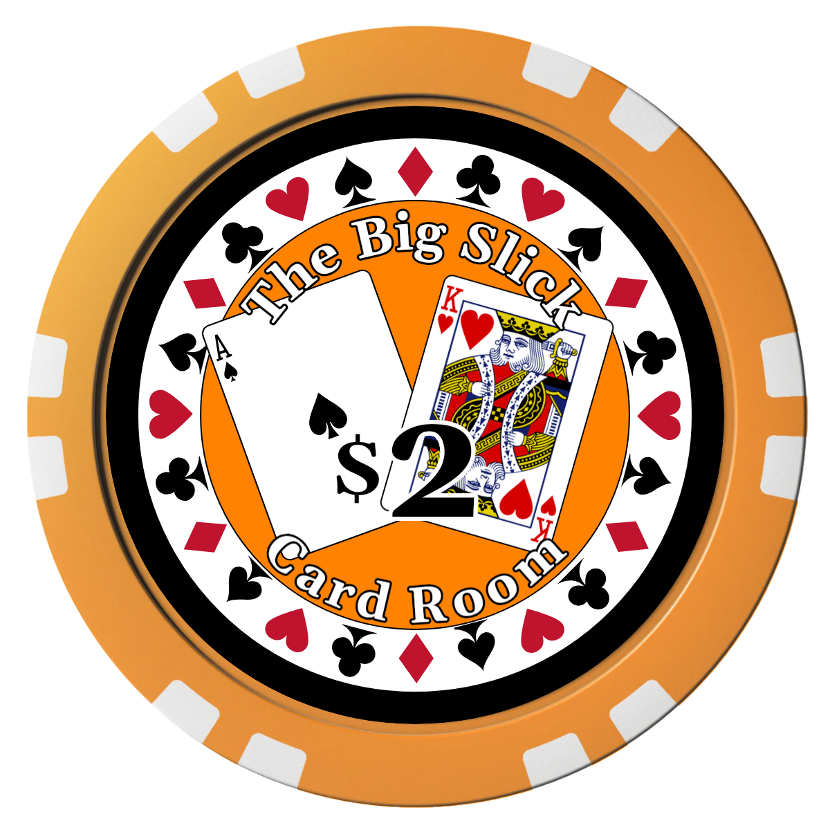 AK Big Slick Composite Poker Chips - Orange / Double Stripe - Front