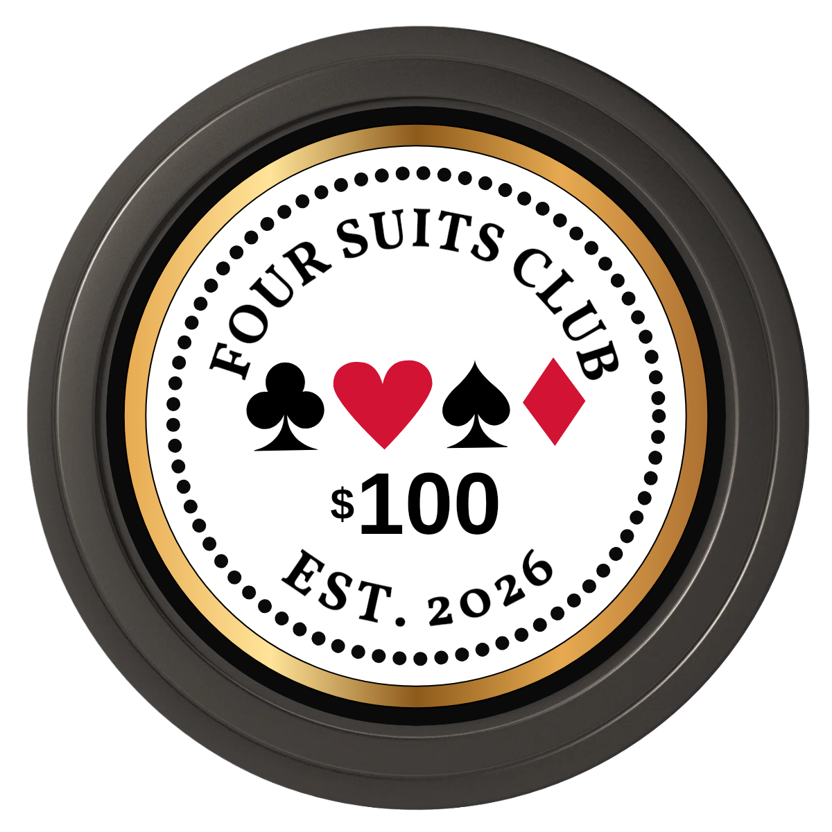 Fours Suits Club Composite Poker Chips - Black / Solid - Front