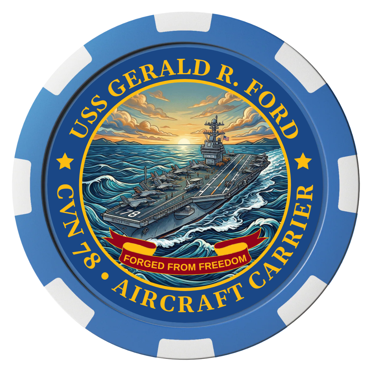 Navy USS Gerald Ford Magnetic Composite Poker Chips - Blue / 8 Spot - Front