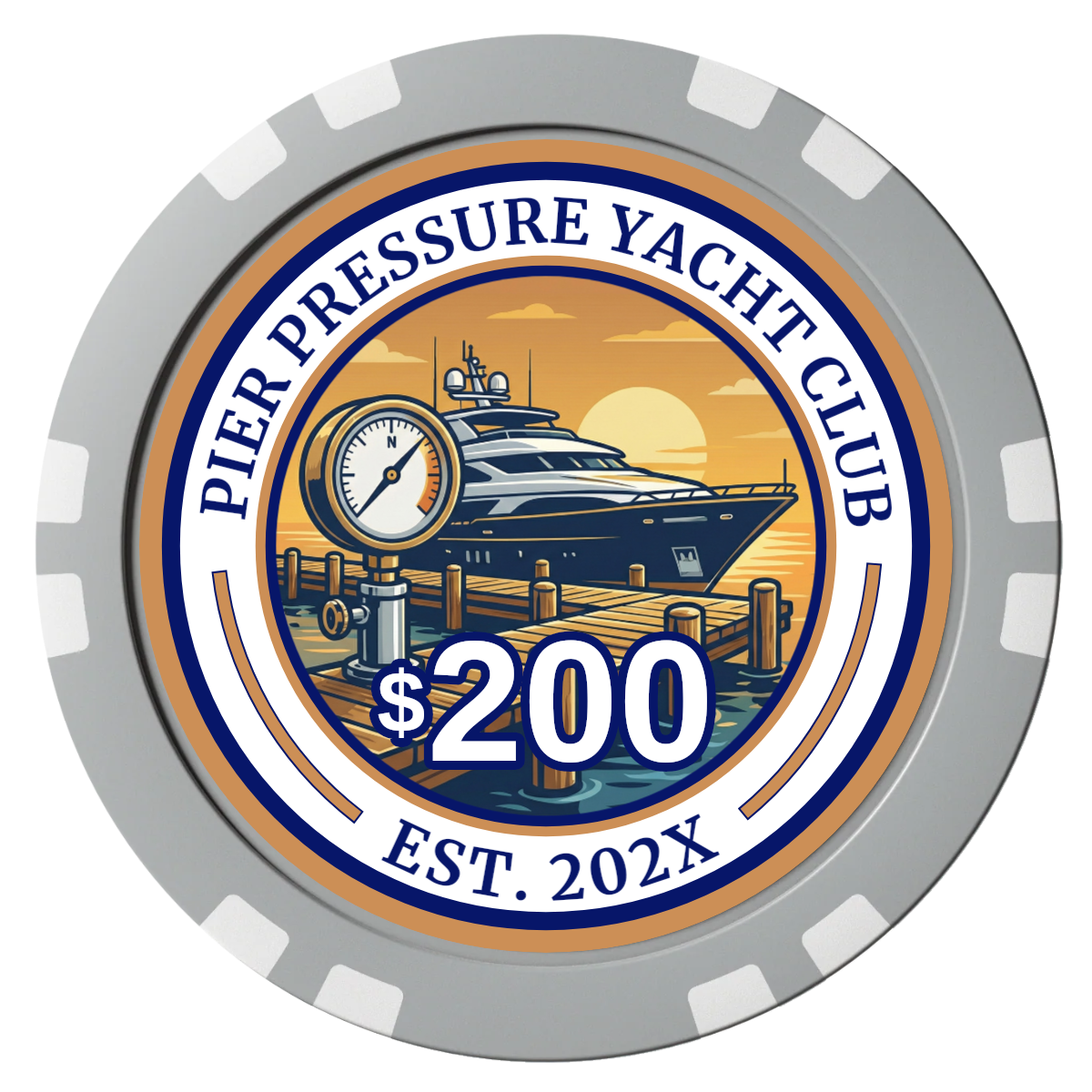 Anchor Down Card Room Composite Poker Chips - Gray / Double Stripe - Front