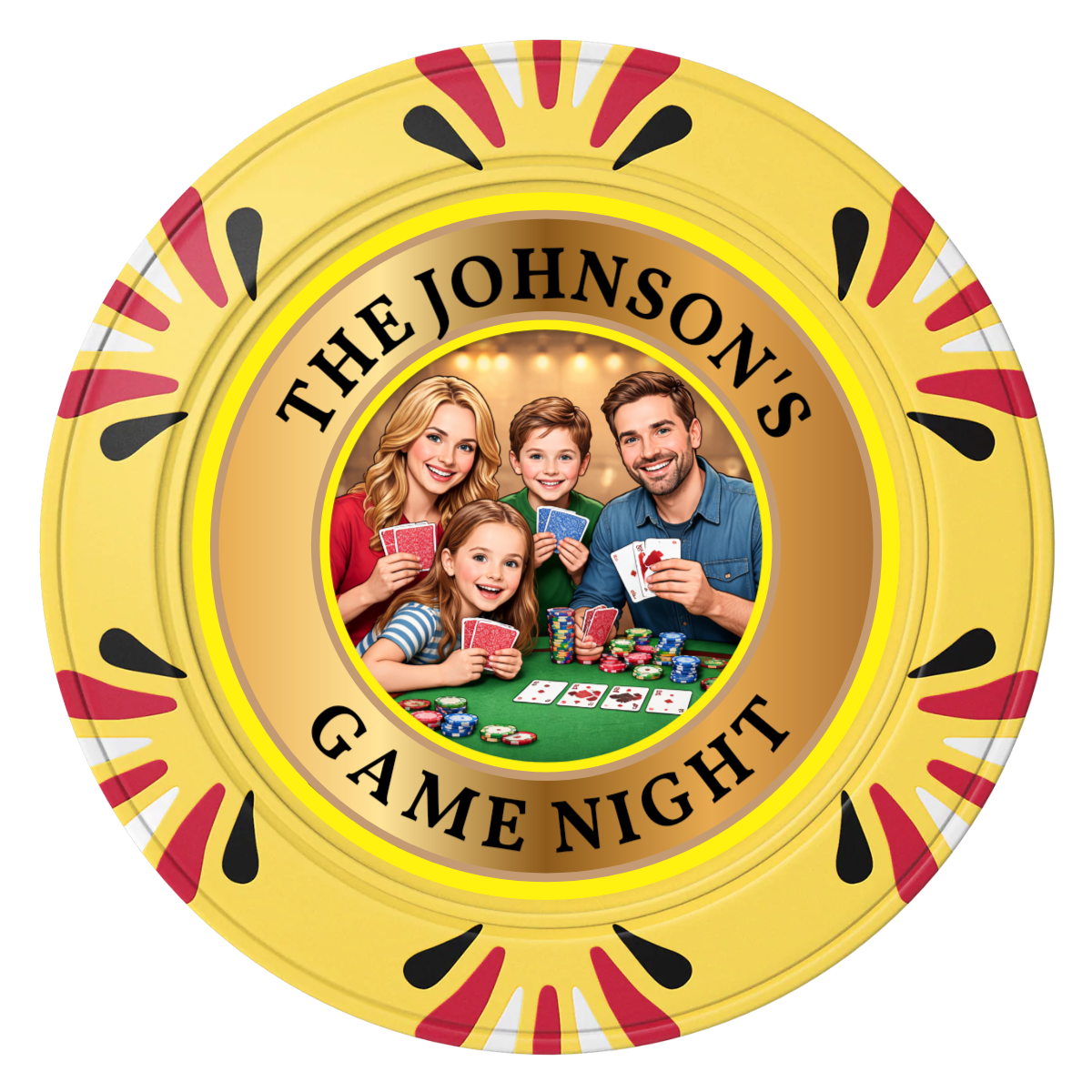 Family Game Night Clay Poker Chips - Yellow / Macau / 40mm - Front