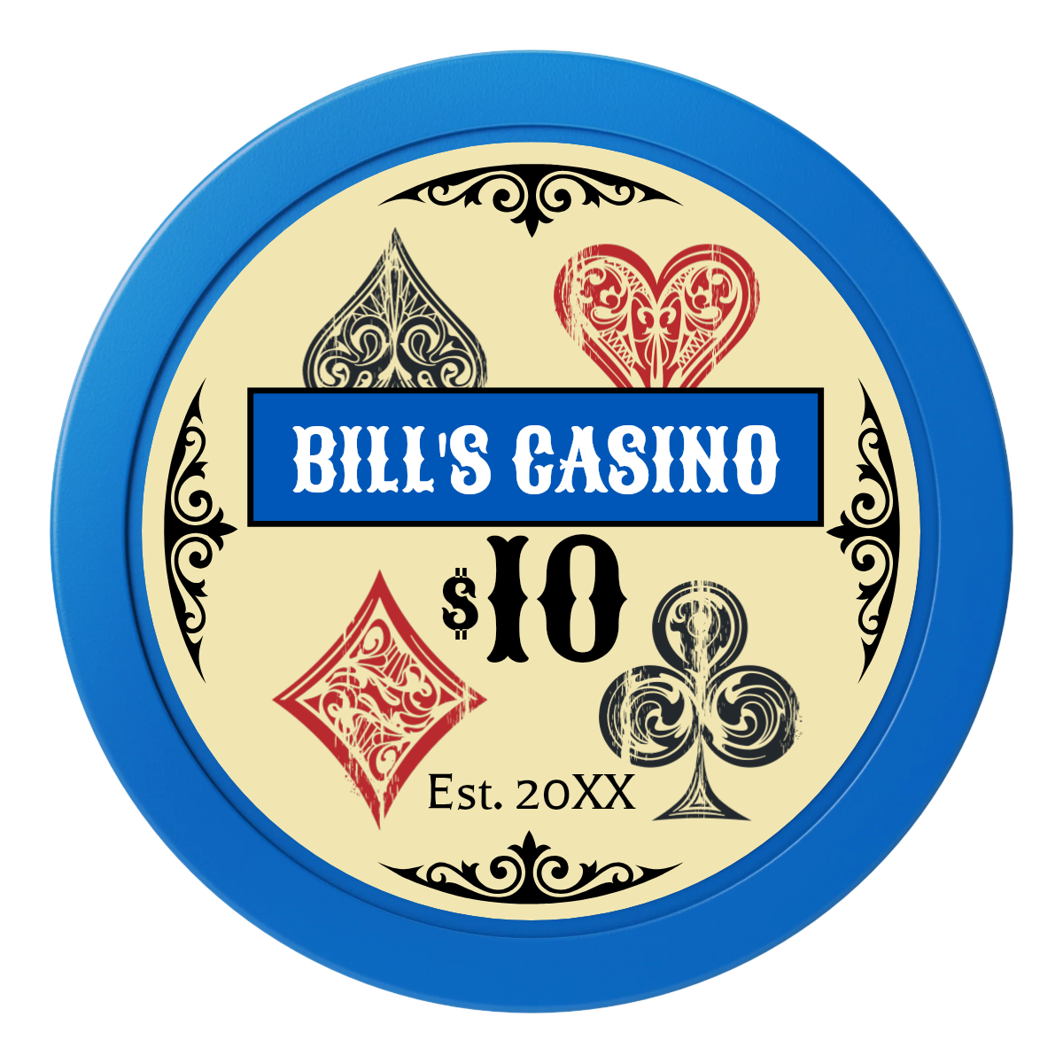 Vintage Four Suits 2" Oversized Poker Chips - Blue - Back