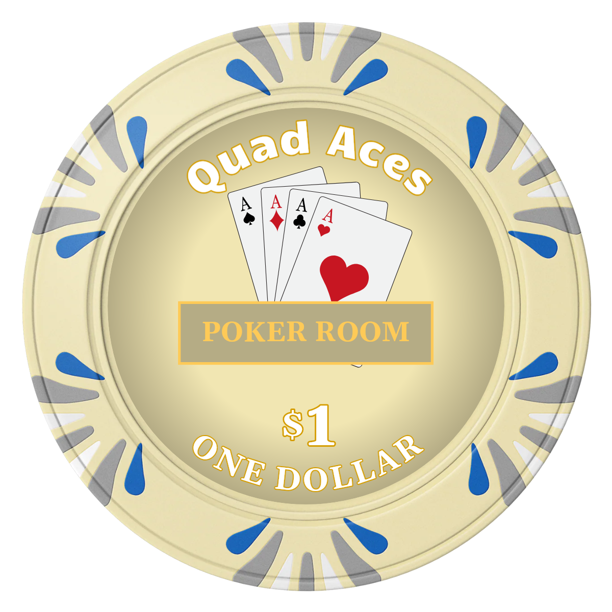 Quad Aces Clay Poker Chips - Ivory / Macau / 40mm - Front