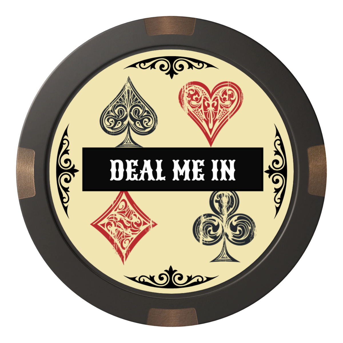 Vintage Four Suits Composite & Metal Hybrid Poker Card Protectors - Black - Back