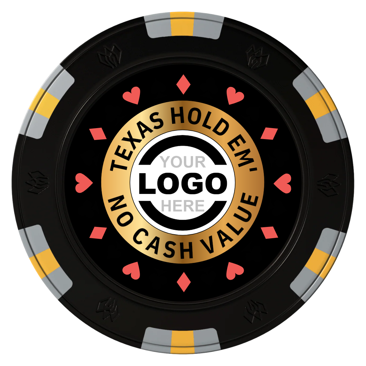 Texas Hold Em' Clay Poker Chips - Black / 6 Spot Gem / 43mm - Front