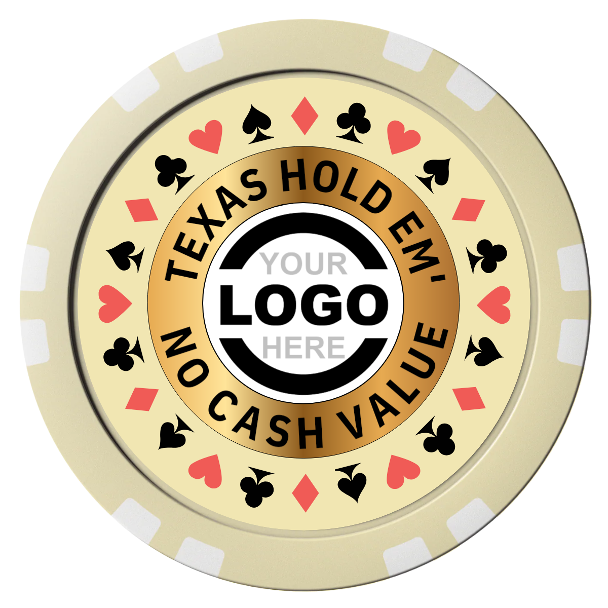 Texas Hold Em' Composite Poker Chips - Ivory / Double Stripe - Front
