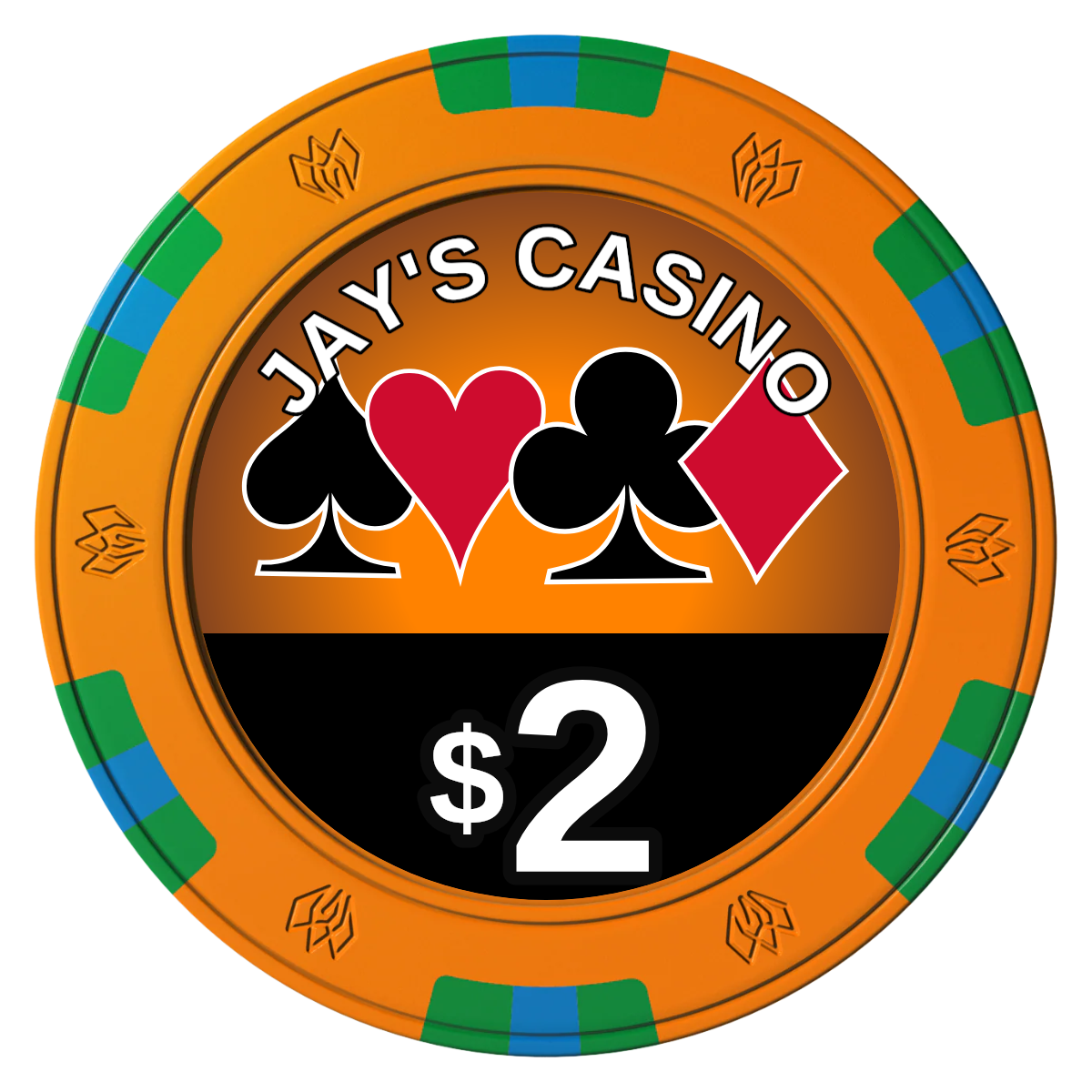 Jay's Casino Clay Poker Chips - Orange / 6 Spot Gem / 40mm - Front