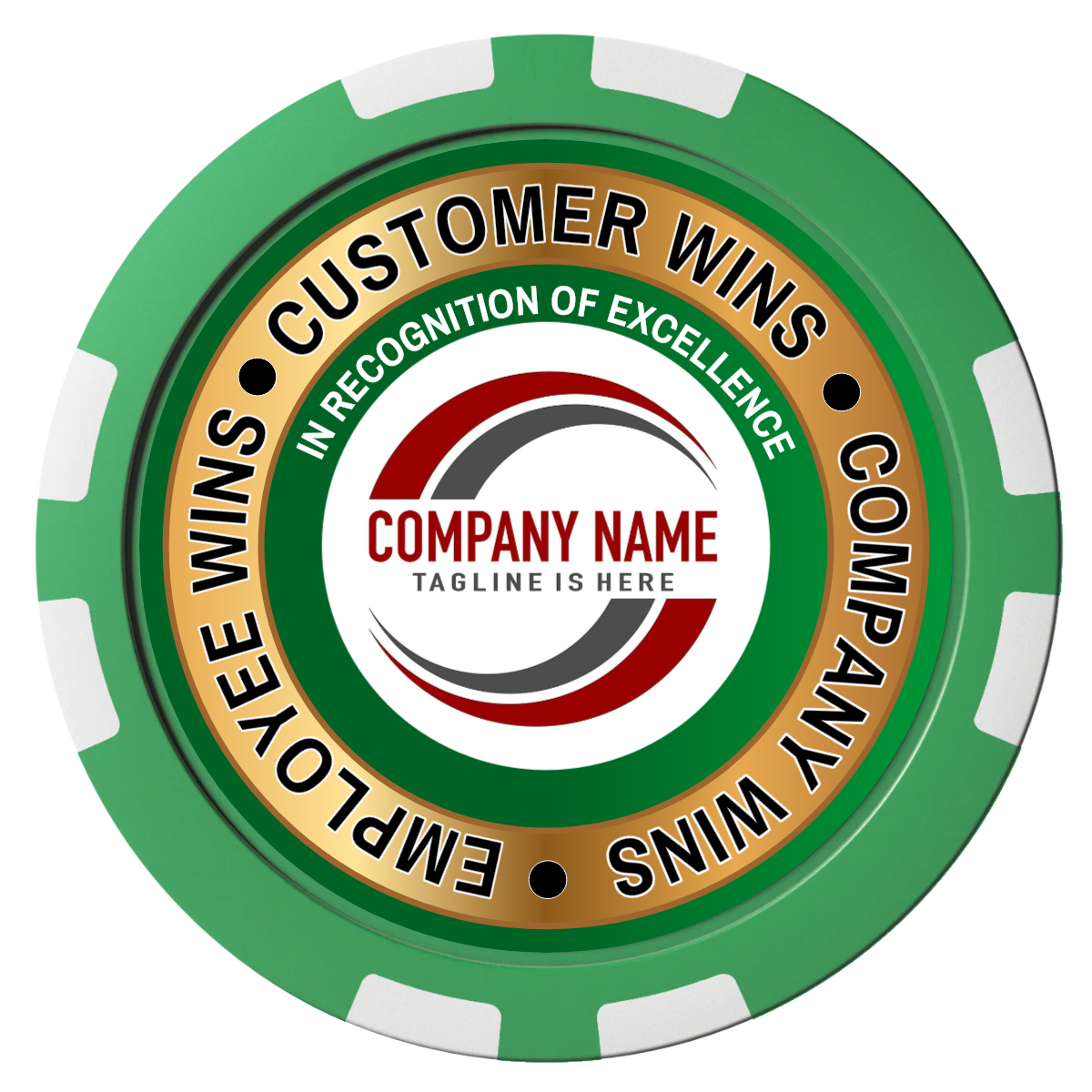 Gold Standard Composite Poker Chips - Green / 8 Stripe - Front