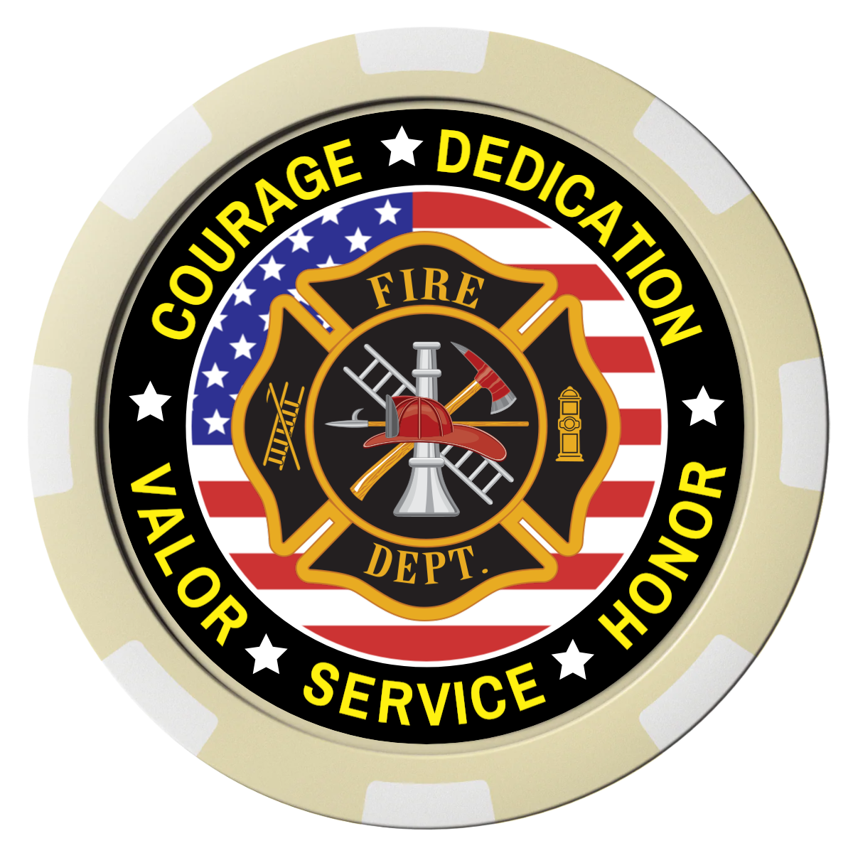 Firefighter Maltese Cross Magnetic Composite Poker Chips - Ivory / 8 Spot - Back