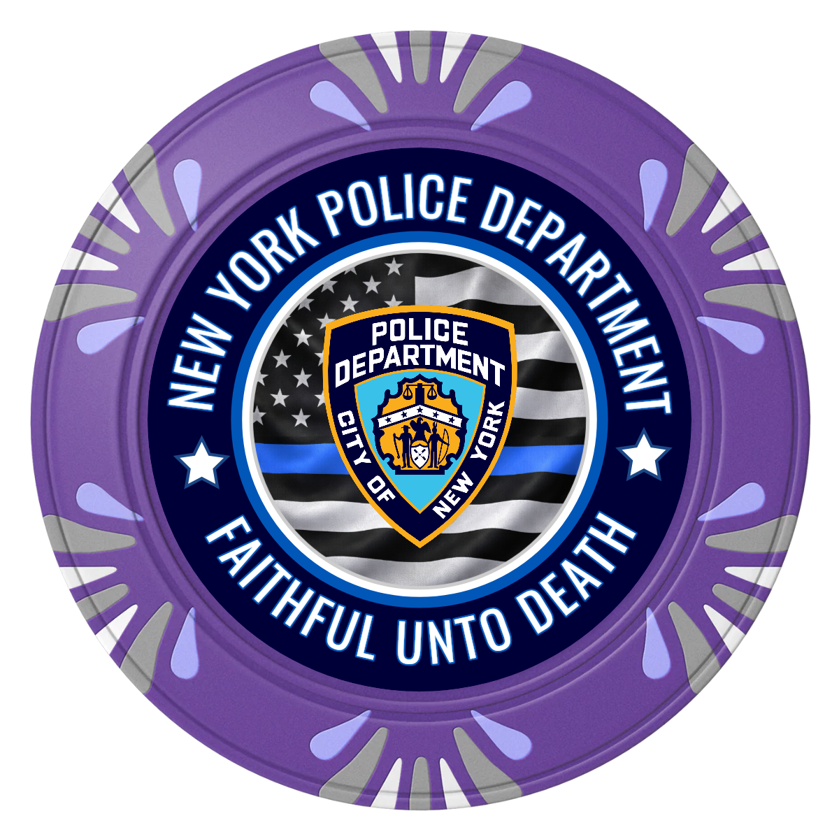 NYPD Safe and Fair Clay Poker Chips - Purple / Macau / 40mm - Front