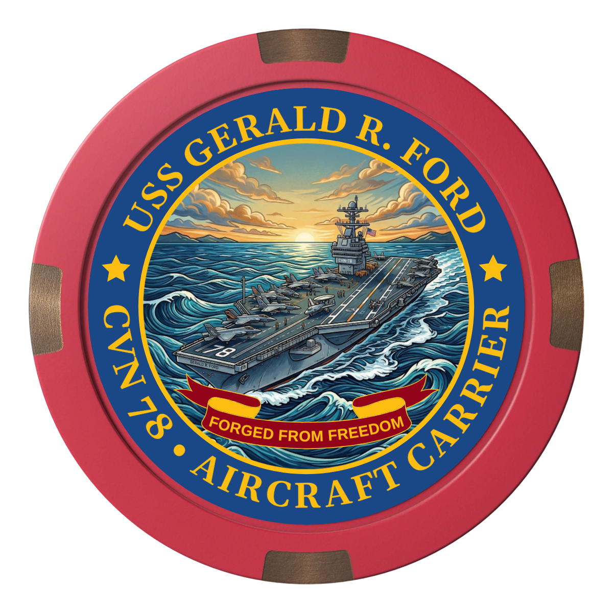 Navy USS Gerald Ford Composite & Metal Hybrid Poker Chips - Red - Front