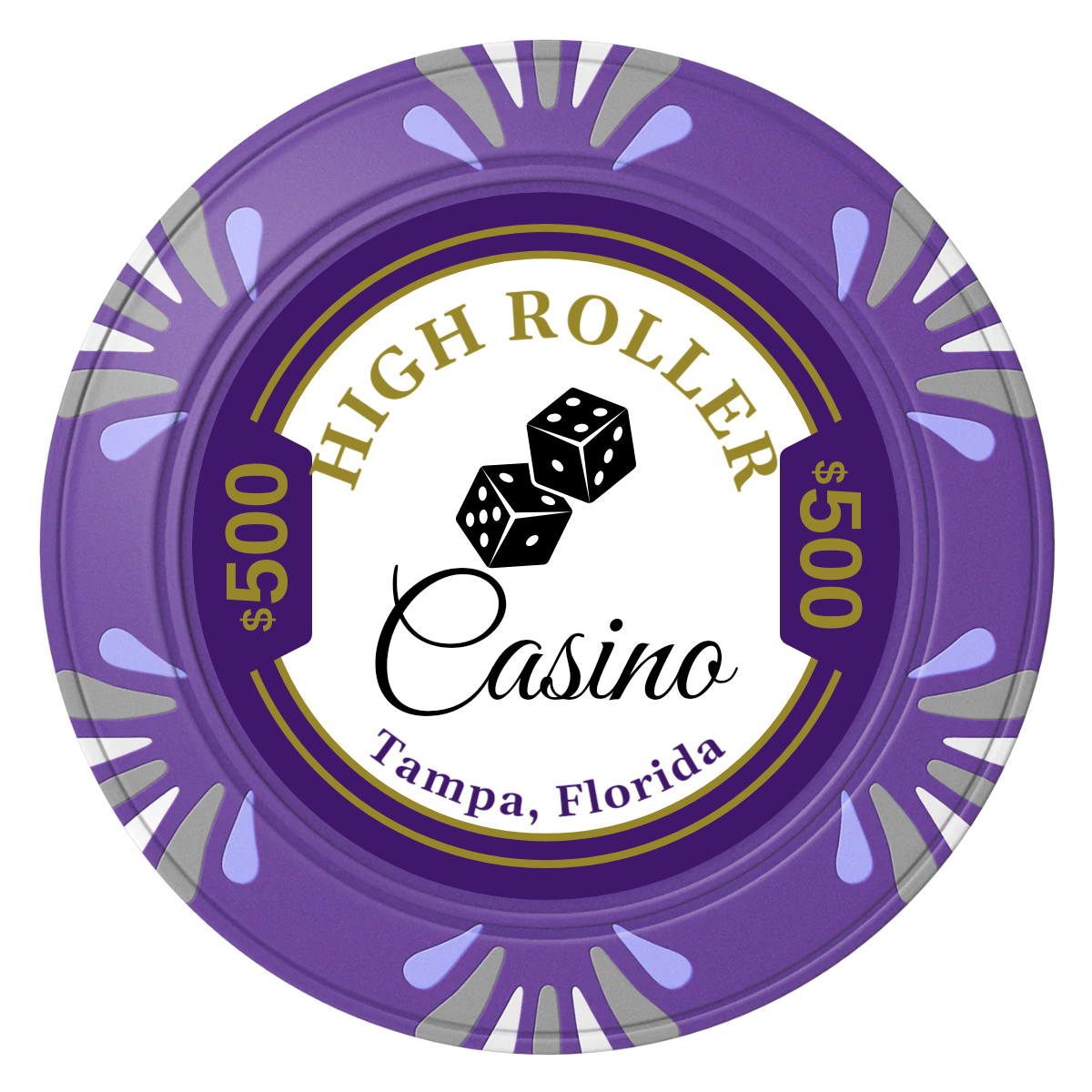 High Roller Casino Clay Poker Chips - Purple / Macau / 40mm - Front