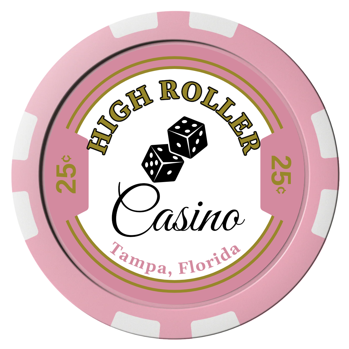 High Roller Casino Composite Poker Chips - Pink / 8 Stripe - Front