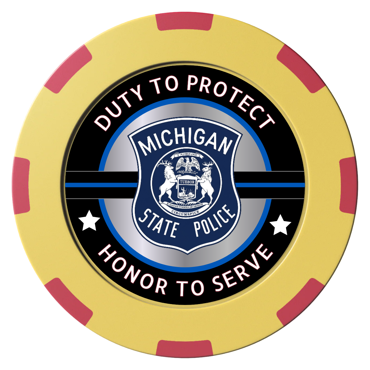Police Department #01 Clay Poker Chips - Yellow / 8 Spot (2 Tone) / 40mm - Front