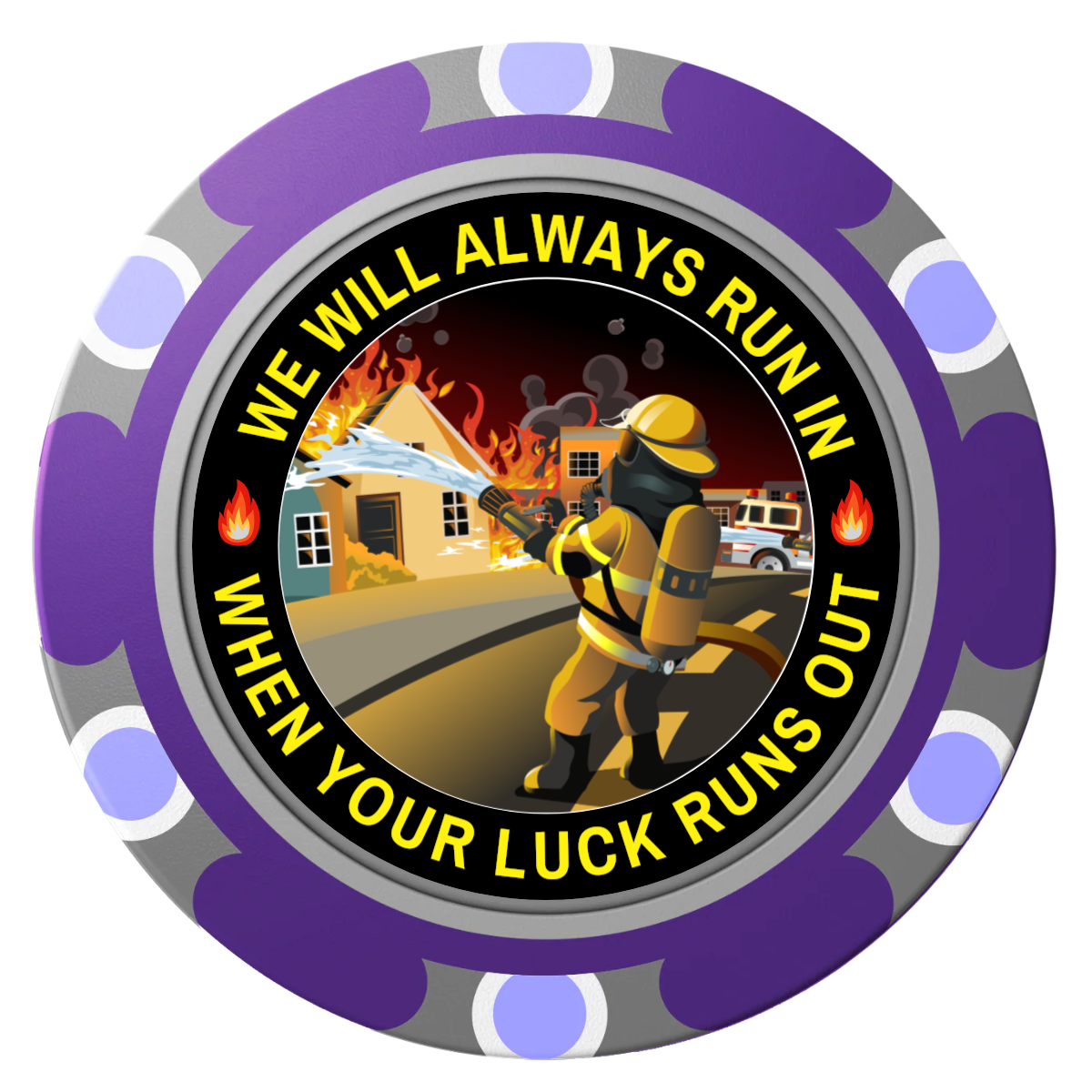 Firefighter Maltese Cross Clay Poker Chips - Purple / Monte Carlo / 40mm - Front