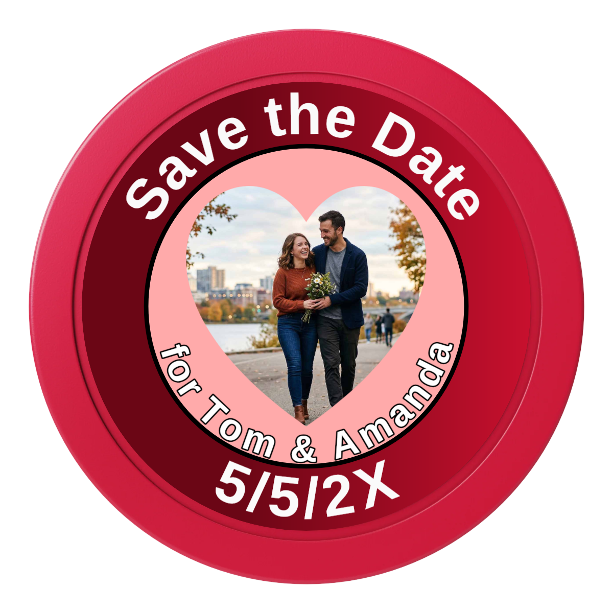 Save the Date #01 2" Oversized Poker Chips - Red - Front