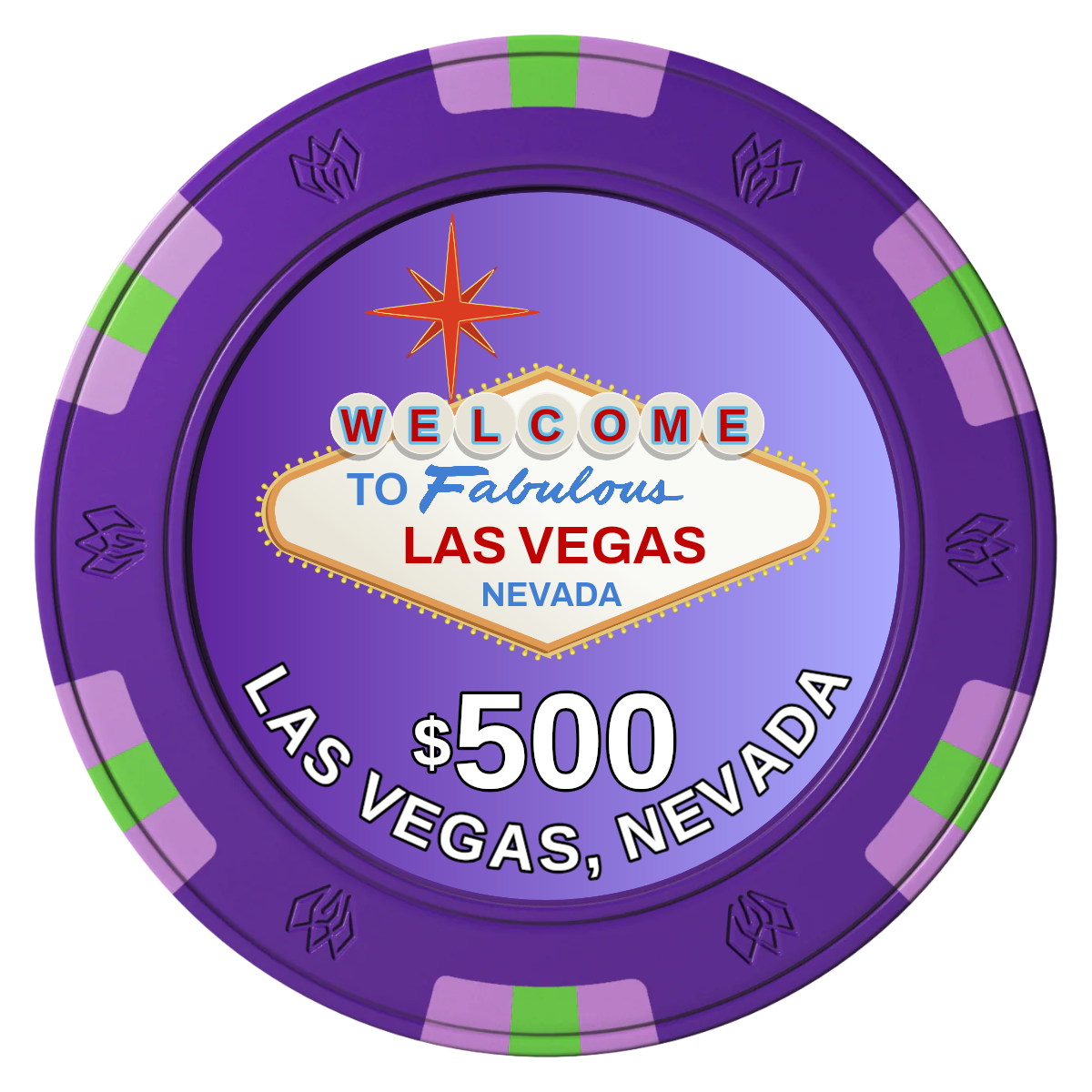 Vegas Sign Clay Poker Chips - Purple / 6 Spot Gem / 40mm - Front